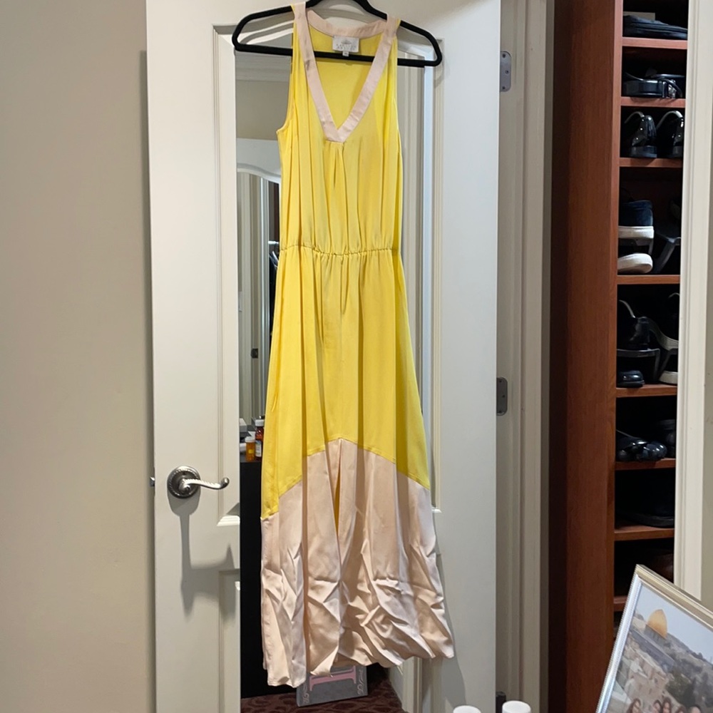 Madison Marcus yellow and cream gown